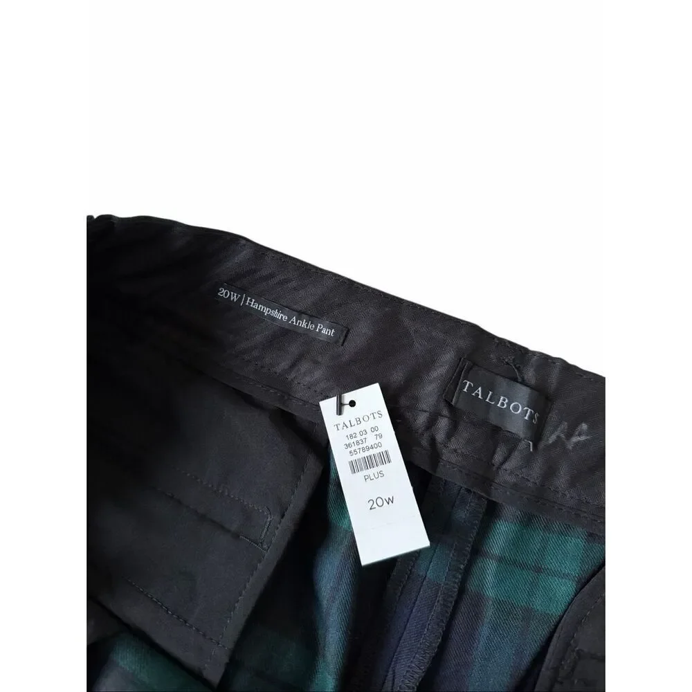 TALBOTS pants HAMPSHIRE ANKLE NEW Wool Blend BLACK Green WATCH PLAID size 20W Pl